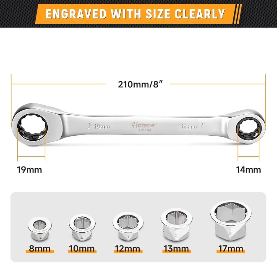 Pride Lion PL700 Ratchet Wrench Set with Interchangeable Sockets (8mm-10mm-12mm-13mm-14mm-17mm-19mm) | Durable Chrome-Vanadium Steel Tool for Automotive and DIY Use. universal use wrench set.
