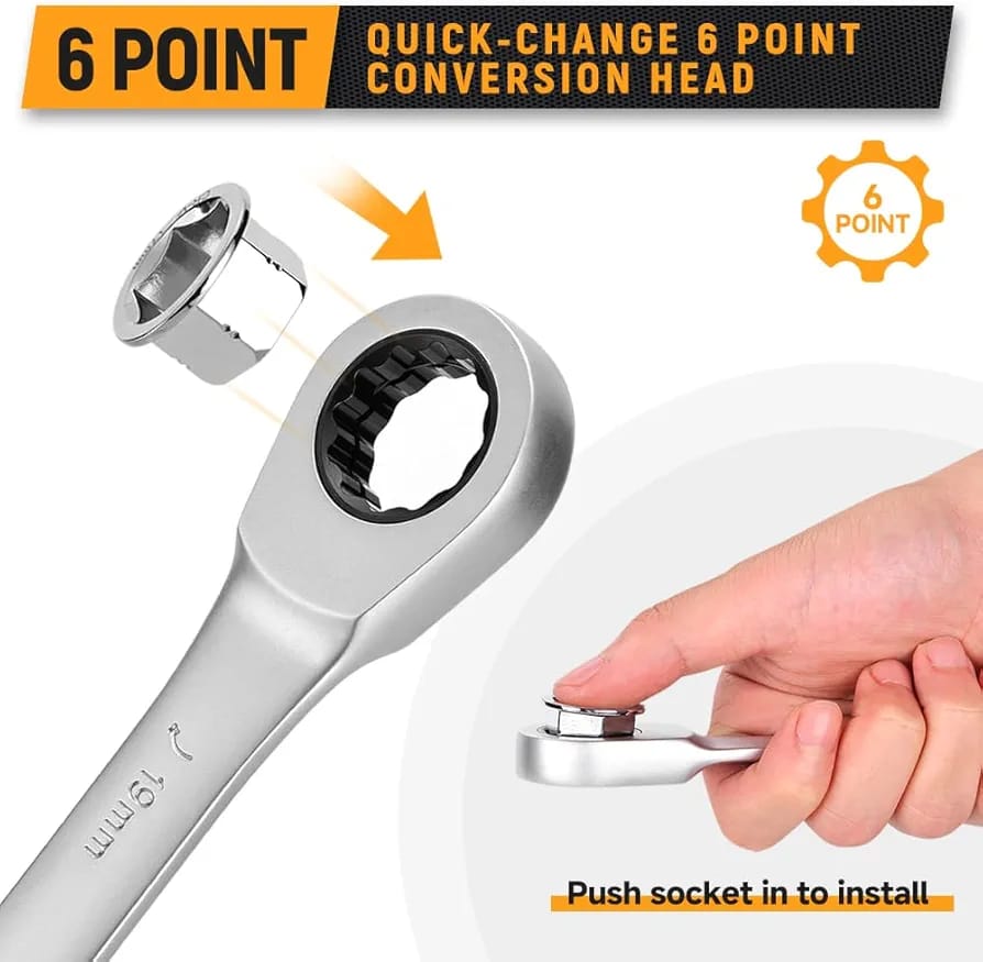 Pride Lion PL700 Ratchet Wrench Set with Interchangeable Sockets (8mm-10mm-12mm-13mm-14mm-17mm-19mm) | Durable Chrome-Vanadium Steel Tool for Automotive and DIY Use. universal use wrench set.