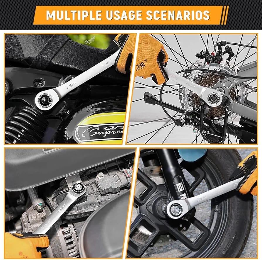 Pride Lion PL700 Ratchet Wrench Set with Interchangeable Sockets (8mm-10mm-12mm-13mm-14mm-17mm-19mm) | Durable Chrome-Vanadium Steel Tool for Automotive and DIY Use. universal use wrench set.