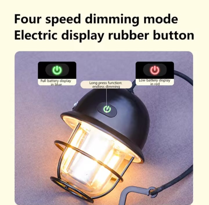 Retro LED Camping Lamp – Rechargeable 360° Light with Type-C Charging & Dual Light Modes