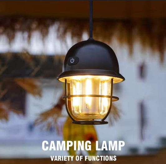 Retro LED Camping Lamp – Rechargeable 360° Light with Type-C Charging & Dual Light Modes